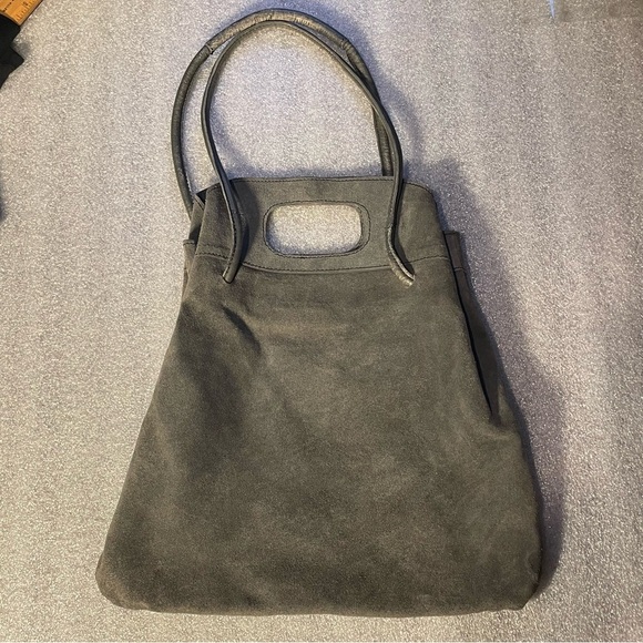 Free People Gray Rosetta Top Handle Suede Shoulder Bag flawed - Picture 5 of 11